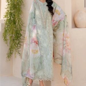Pakistan 3 piece Floral Long Sleeve Dress - Green